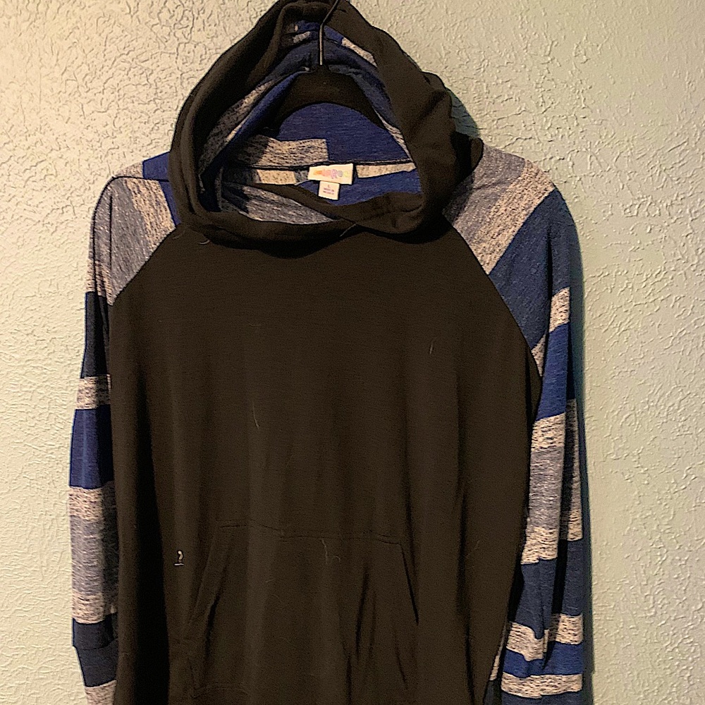LuLaRoe Black and Blue Striped Hoodie